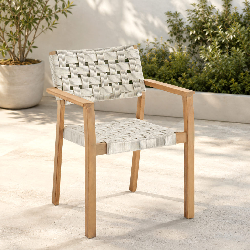 Looma Outdoor Dining Arm Chairs (Set of 2) – Rope & Acacia Patio Seating