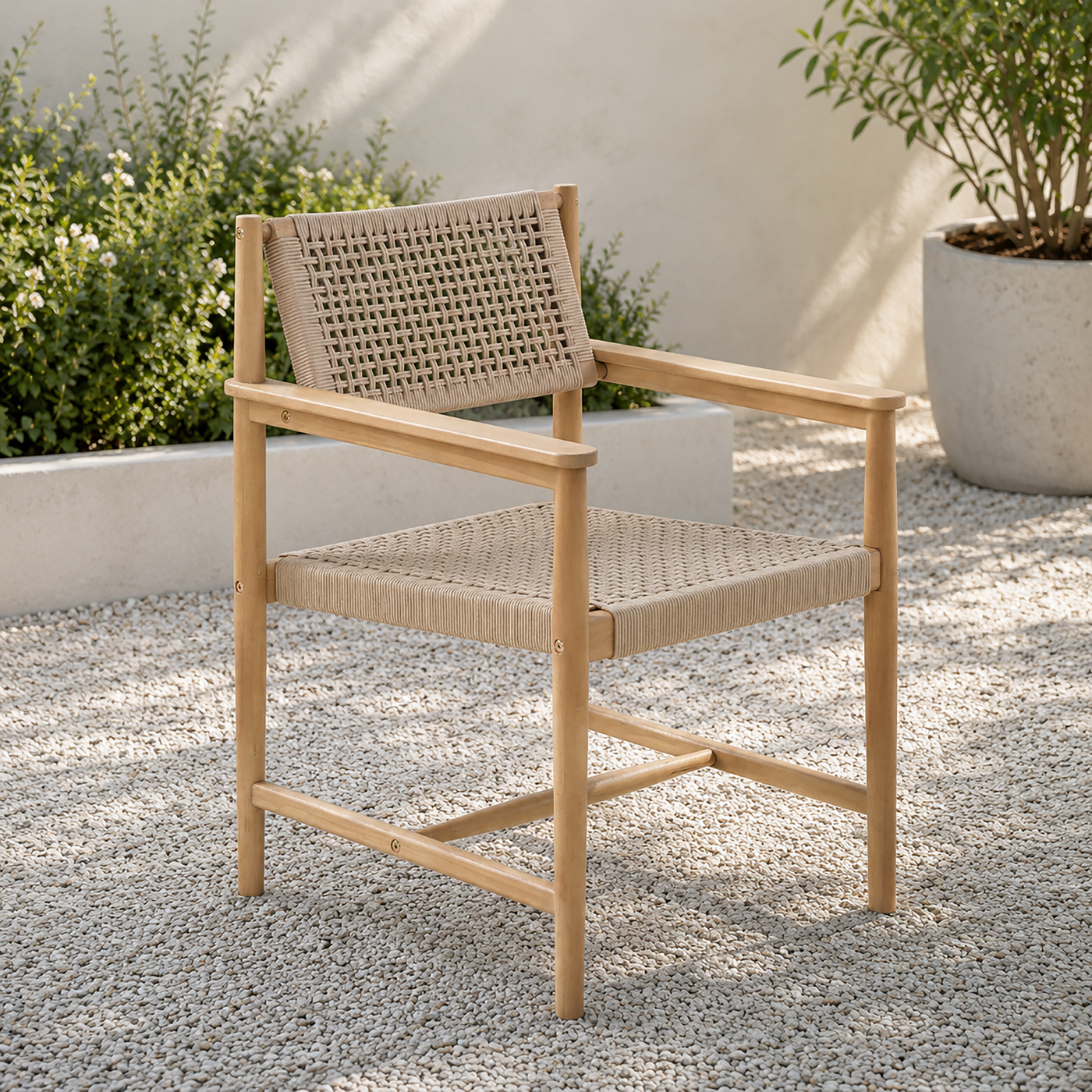 Ella Outdoor Dining Chair | Transitional Rope & Acacia Patio Seating