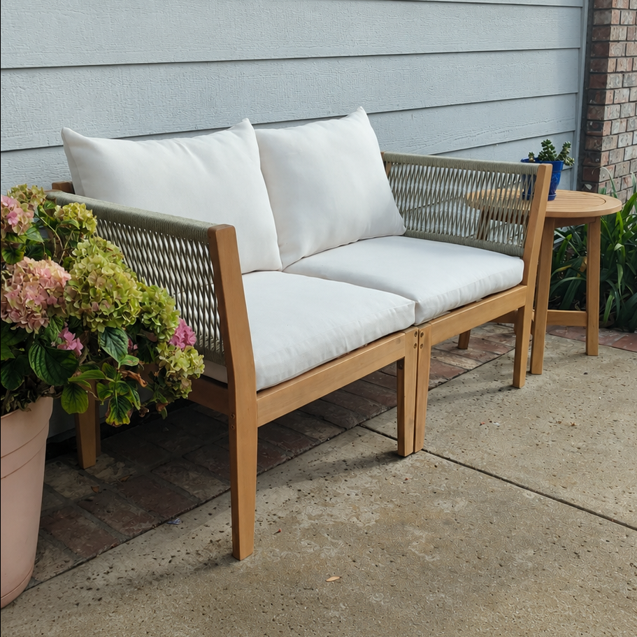 Dara Modular Outdoor Loveseat – Acacia Wood Patio Sofa
