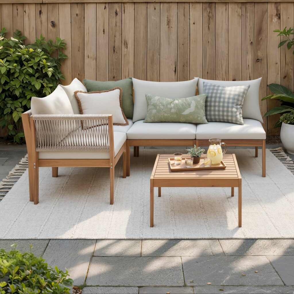 Dara Modular Outdoor Sectional Sofa Set | Acacia Wood & Rope
